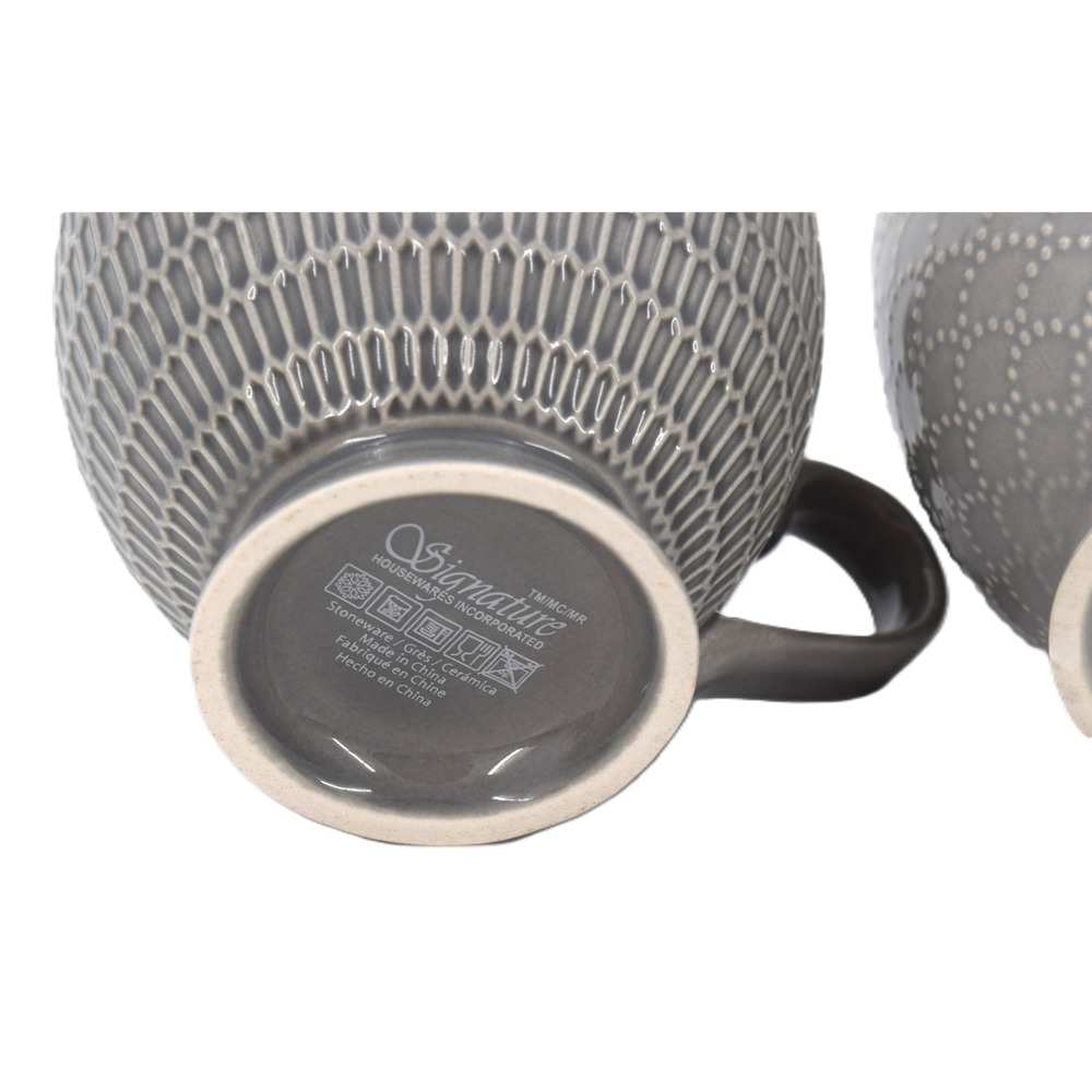 Signature Housewares Mugs Set of 2 Grey Textured Stoneware Red Navy Excellent - Picture 8 of 9